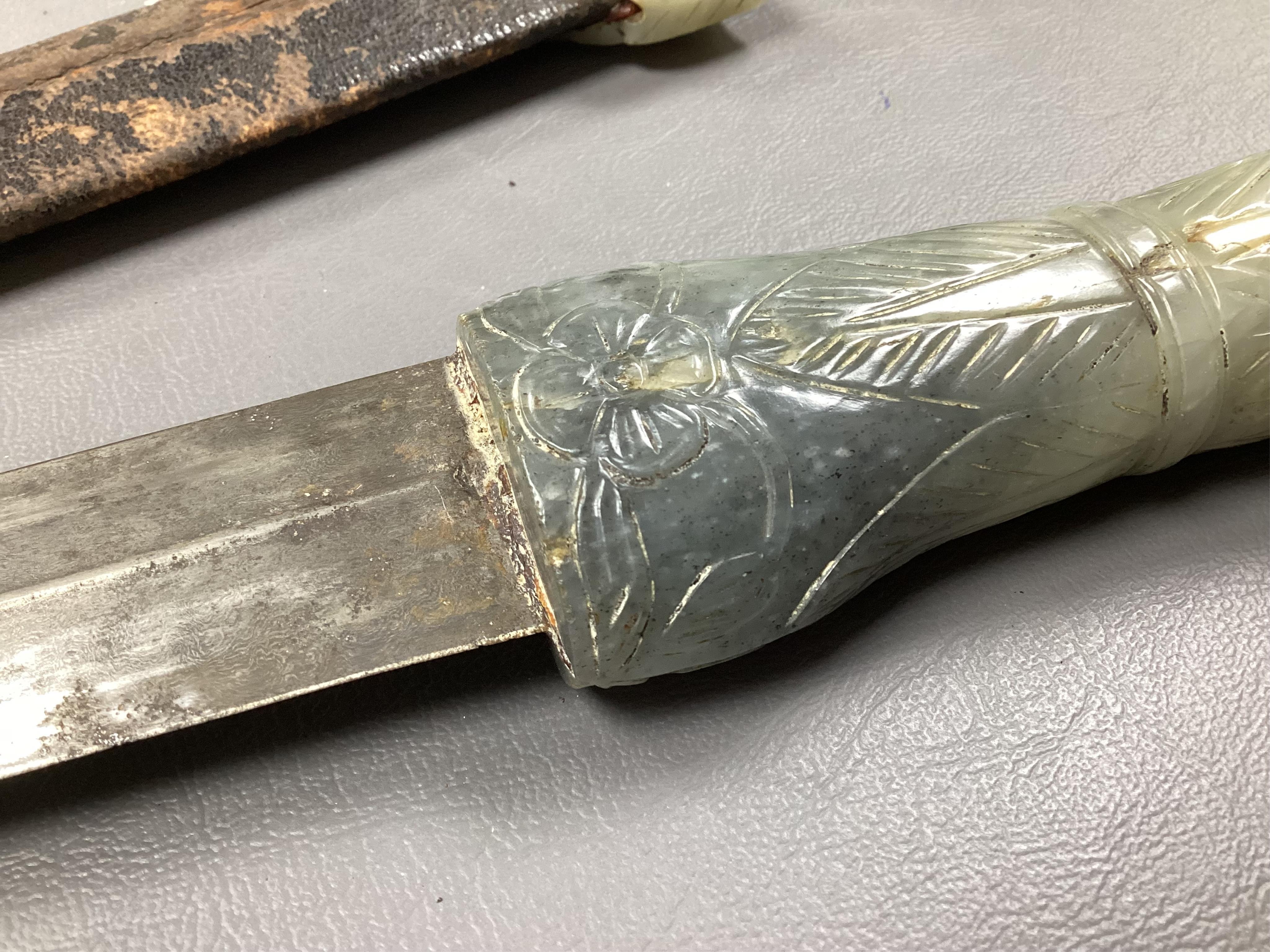 A Chinese or Indian Mughal style jade mounted dagger, 19th century